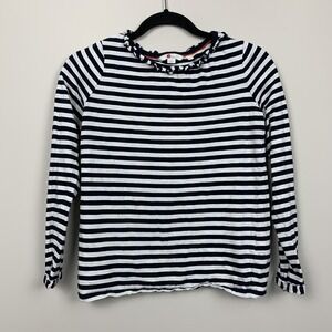 Boden Girls White & Blue Striped Long Sleeve Scoop Neck Shirt Size XS